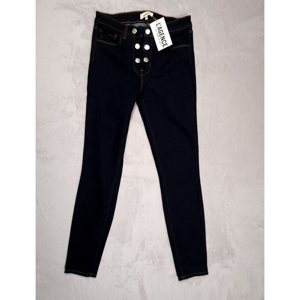 L'Agence Womens Dark Blue Denim Skinny Ankle Jeans Dark Wash 6 Buttons Size 25